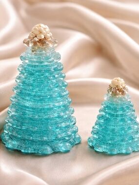 Carribean Blue Resin Beaded Decorative Trees - Set of 2